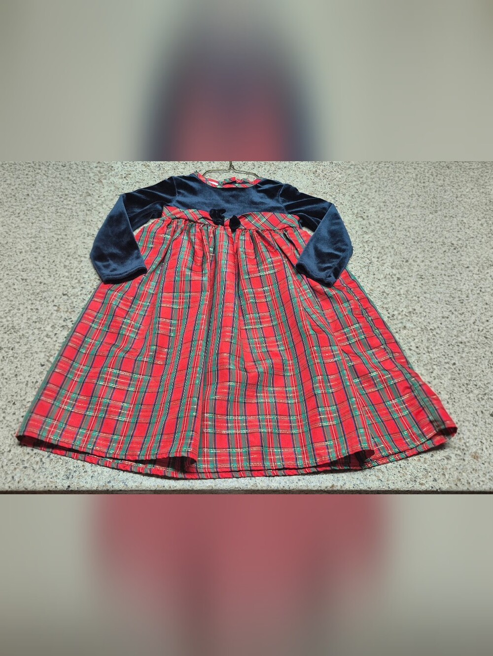 Youngland Girls Sz 4 Christmas Holiday Dress Velvet Plaid Metallic Gold Red Navy